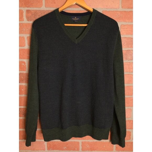 Brooks Brothers Men's Merino Wool Sweater V-Neck Pullover Gray Green Medium - Picture 1 of 5